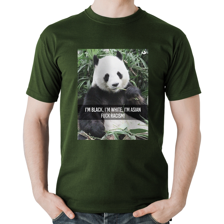 Camiseta Algodão Panda Fuck Racism! - Musgo