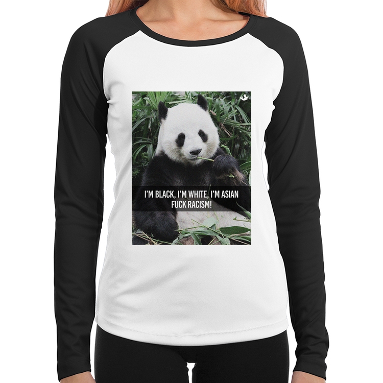 Baby Look Raglan Panda Fuck Racism! Manga Longa