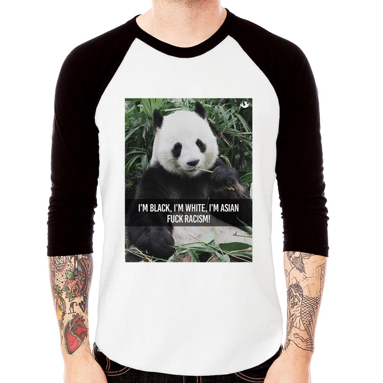Camiseta Raglan Panda Fuck Racism! Manga 3/4