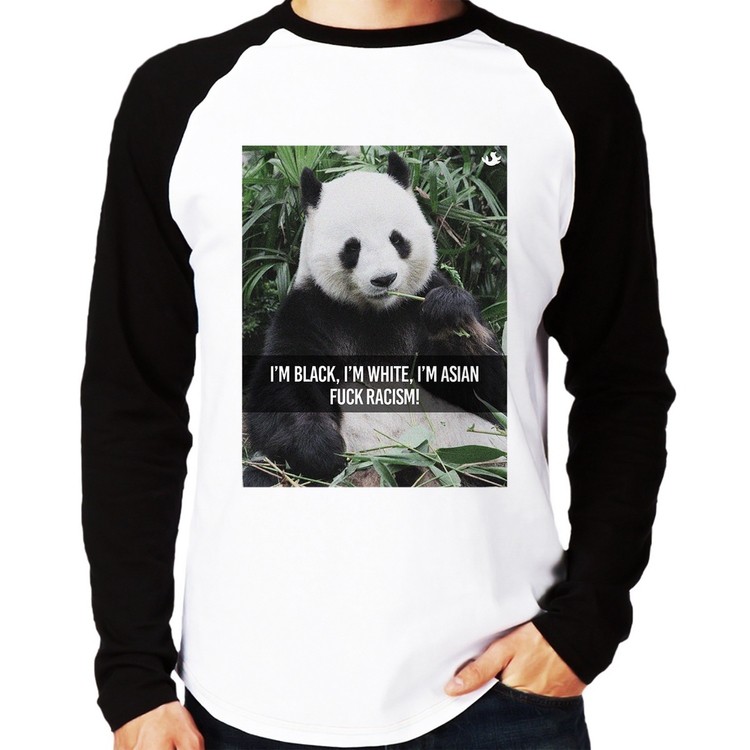 Camiseta Raglan Panda Fuck Racism! Manga Longa