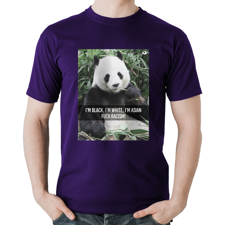 Camiseta Algodão Panda Fuck Racism! - Roxa