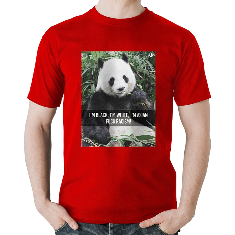 Camiseta Algodão Panda Fuck Racism! - Vermelha