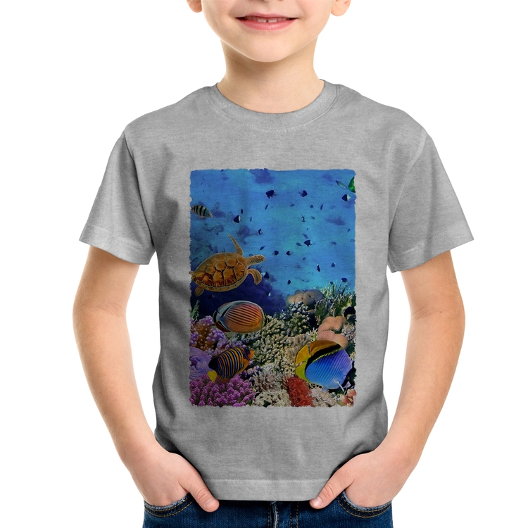 Camiseta Infantil Fundo do Mar - Cinza