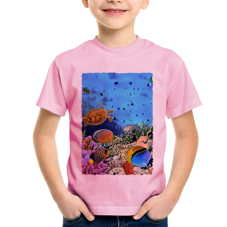 Camiseta Infantil Fundo do Mar - Rosa Bebê