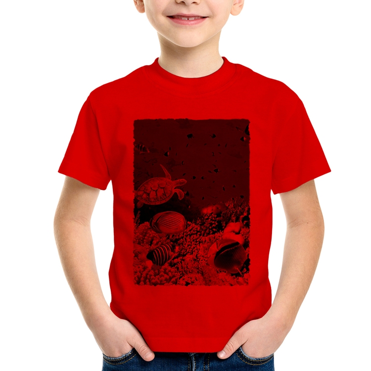 Camiseta Infantil Fundo do Mar - Vermelha