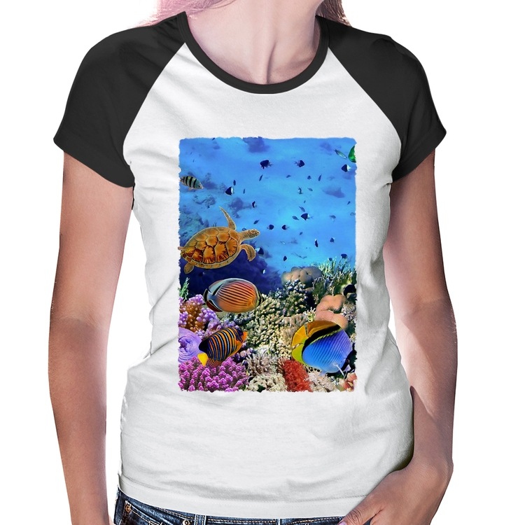Baby Look Raglan Fundo do Mar