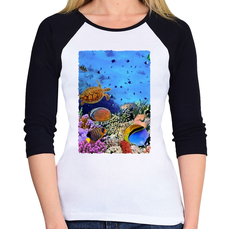Baby Look Raglan Fundo do Mar Manga 3/4