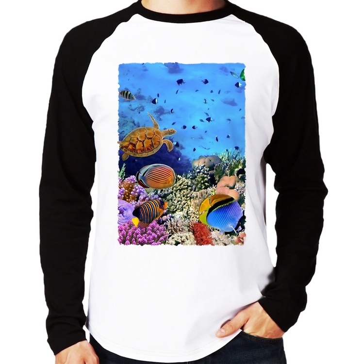 Camiseta Raglan Fundo do Mar Manga Longa