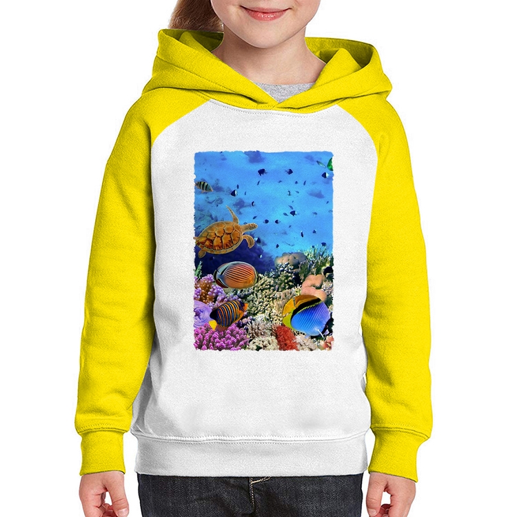 Moletom Infantil Fundo do Mar - Branco/Amarelo