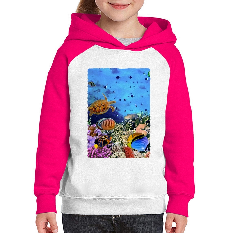 Moletom Infantil Fundo do Mar - Branco/Rosa