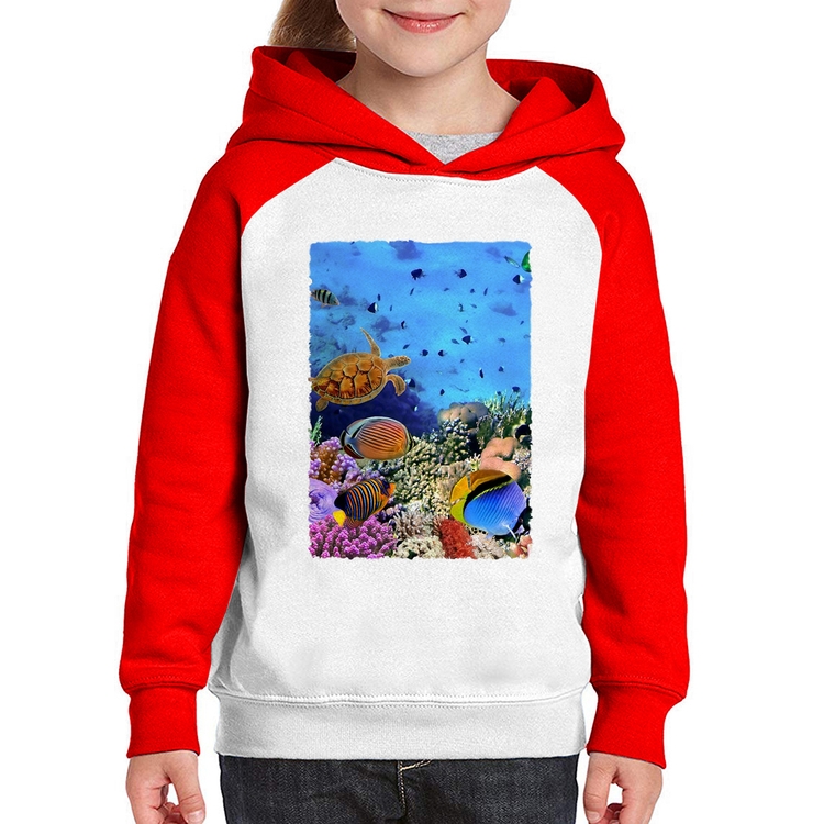 Moletom Infantil Fundo do Mar - Branco/Vermelho