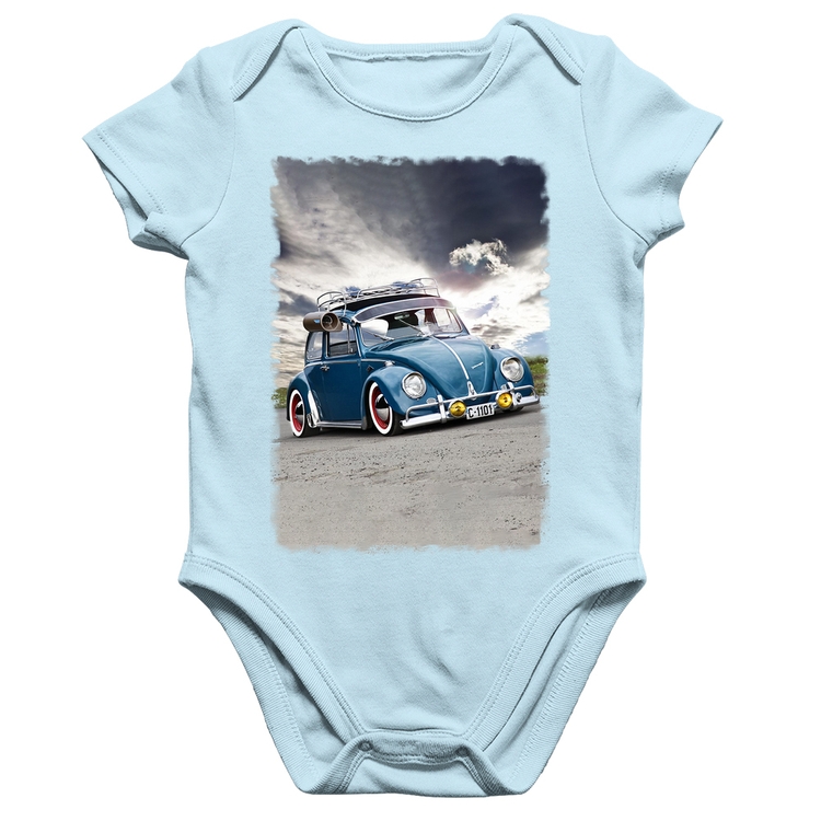 Body Bebê Algodão Fusca Retrô - Azul Bebê