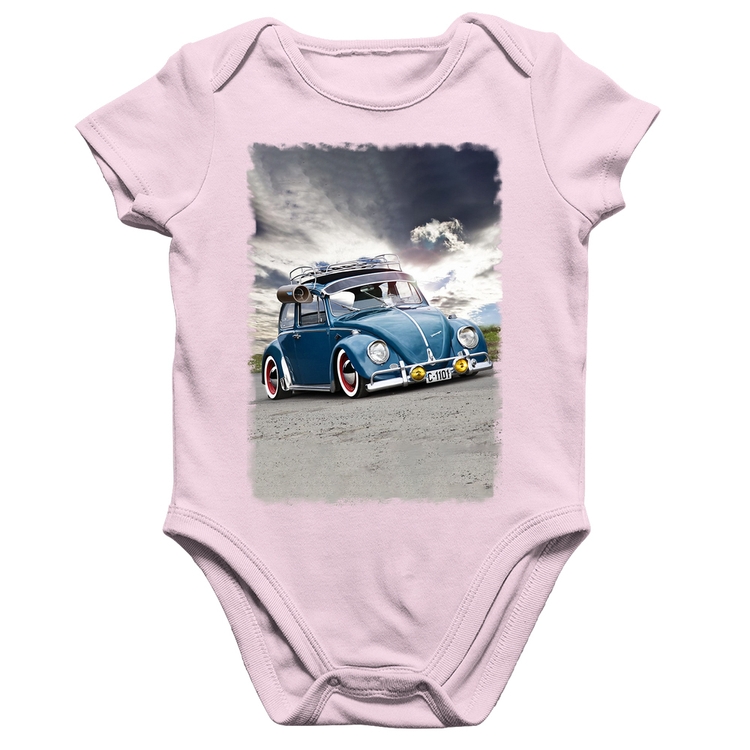 Body Bebê Algodão Fusca Retrô - Rosa Bebê