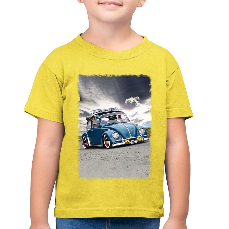 Camiseta Algodão Infantil Fusca Retrô - Amarelo Canário