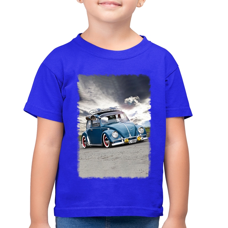 Camiseta Algodão Infantil Fusca Retrô - Azul Royal