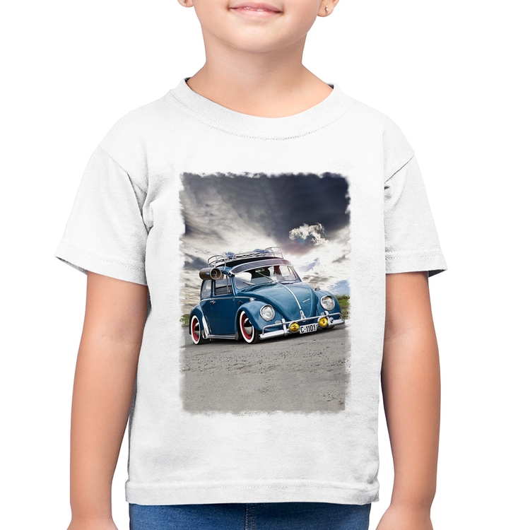 Camiseta Algodão Infantil Fusca Retrô - Branca