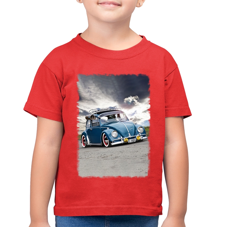 Camiseta Algodão Infantil Fusca Retrô - Vermelha