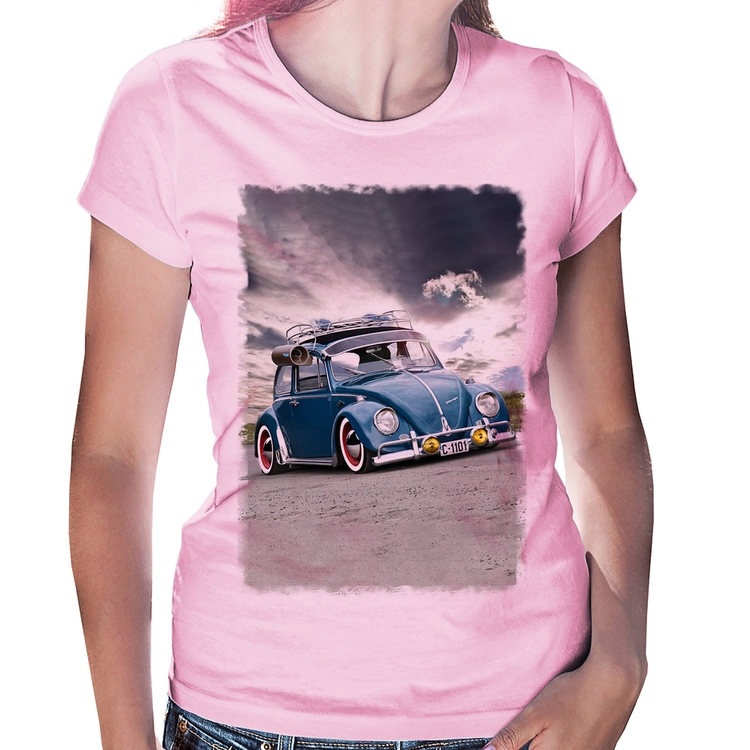 Baby Look Fusca Retrô - Rosa Bebê