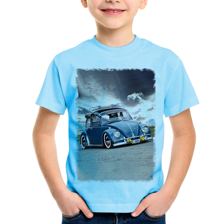 Camiseta Infantil Fusca Retrô - Azul Bebê