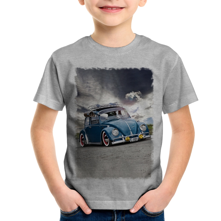 Camiseta Infantil Fusca Retrô - Cinza