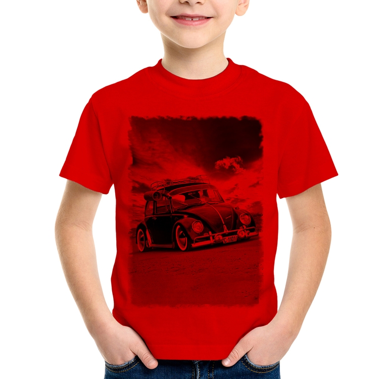 Camiseta Infantil Fusca Retrô - Vermelha