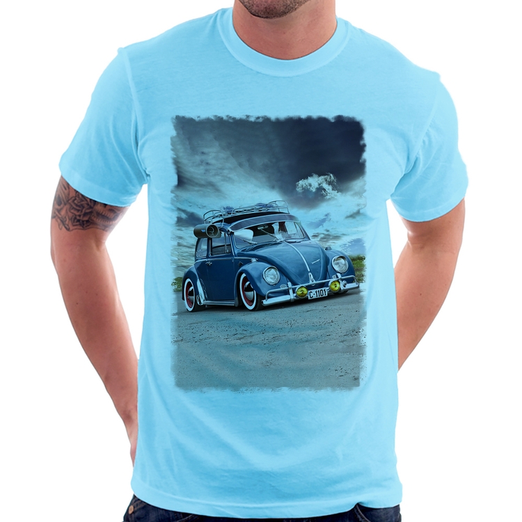 Camiseta Fusca Retrô - Azul Bebê