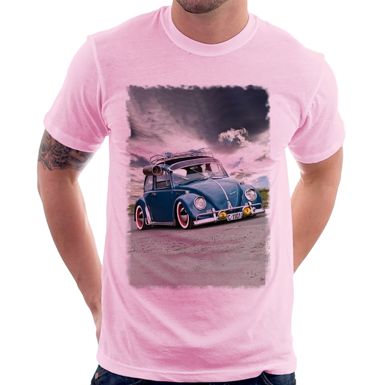 Camiseta Fusca Retrô - Rosa Bebê