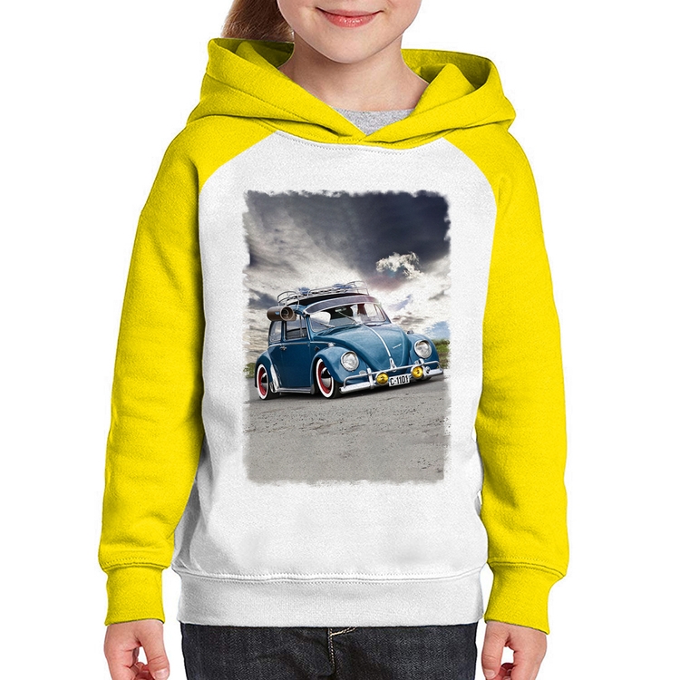 Moletom Infantil Fusca Retrô - Branco/Amarelo