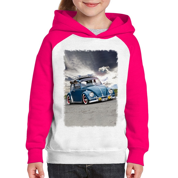Moletom Infantil Fusca Retrô - Branco/Rosa