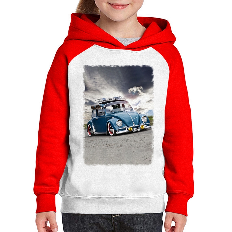 Moletom Infantil Fusca Retrô - Branco/Vermelho