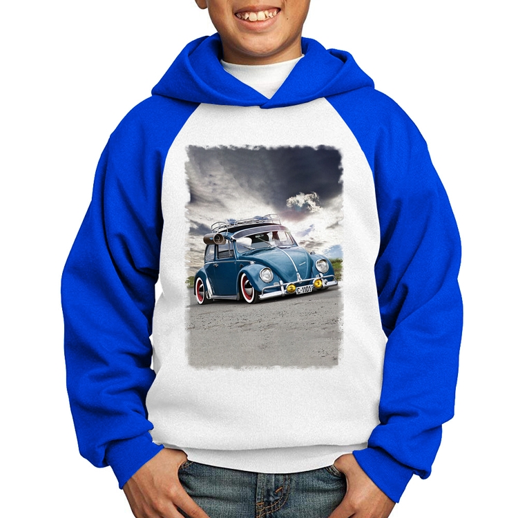 Moletom Infantil Fusca Retrô - Branco/Azul