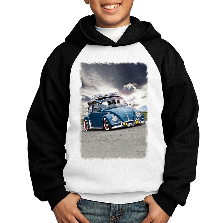 Moletom Infantil Fusca Retrô - Branco/Preto