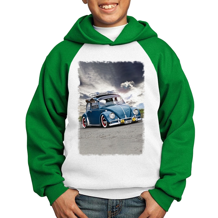 Moletom Infantil Fusca Retrô - Branco/Verde
