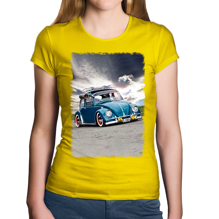 Baby Look Algodão Fusca Retrô - Amarela