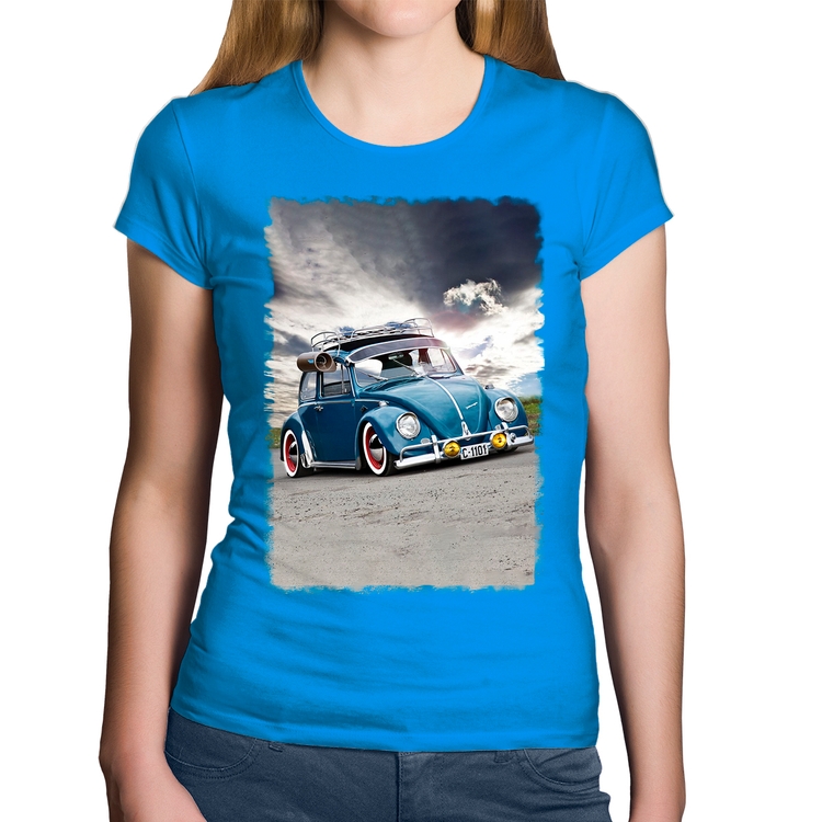 Baby Look Algodão Fusca Retrô - Azul