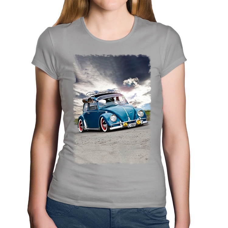 Baby Look Algodão Fusca Retrô - Cinza