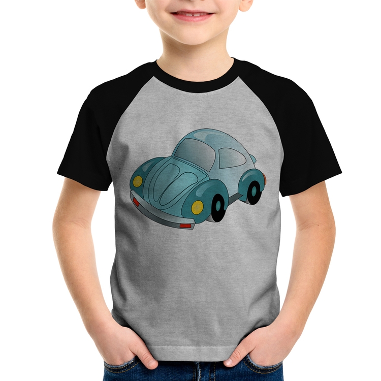 Camiseta Raglan Infantil Fusca Besouro - Cinza/Preto