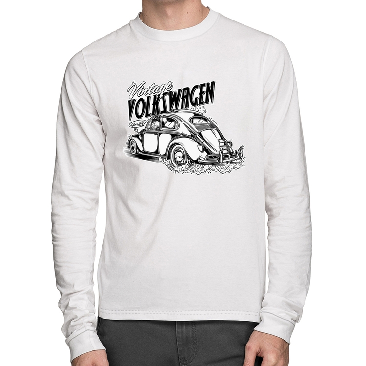 Camiseta Algodão Fusca Manga Longa - Branca