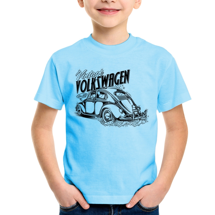 Camiseta Infantil Fusca - Azul Bebê
