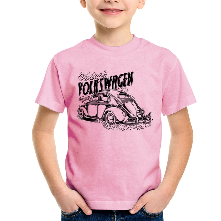 Camiseta Infantil Fusca - Rosa Bebê