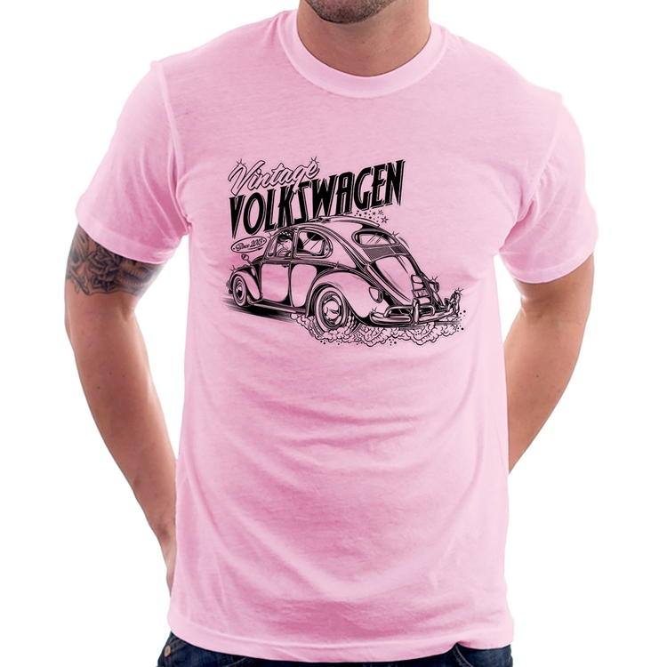 Camiseta Fusca - Rosa Bebê