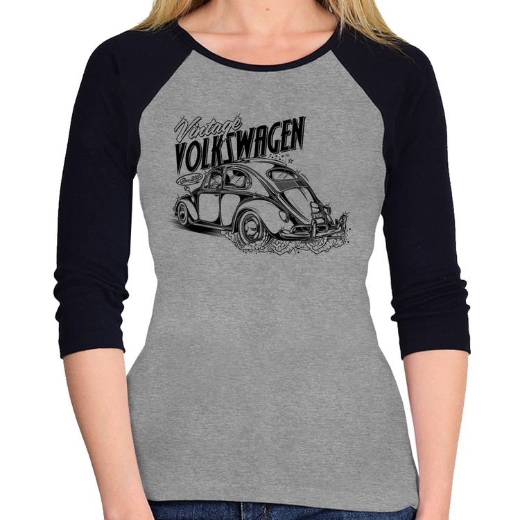 Baby Look Raglan Fusca Manga 3/4 - Cinza/Preto