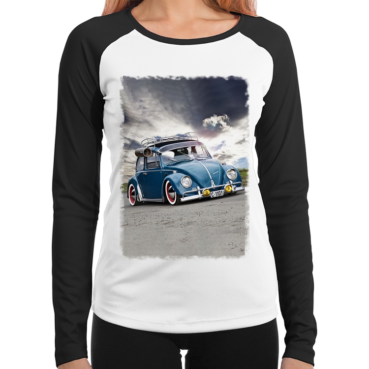 Baby Look Raglan Fusca Retrô Manga Longa