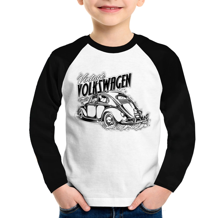 Camiseta Raglan Infantil Fusca Manga Longa