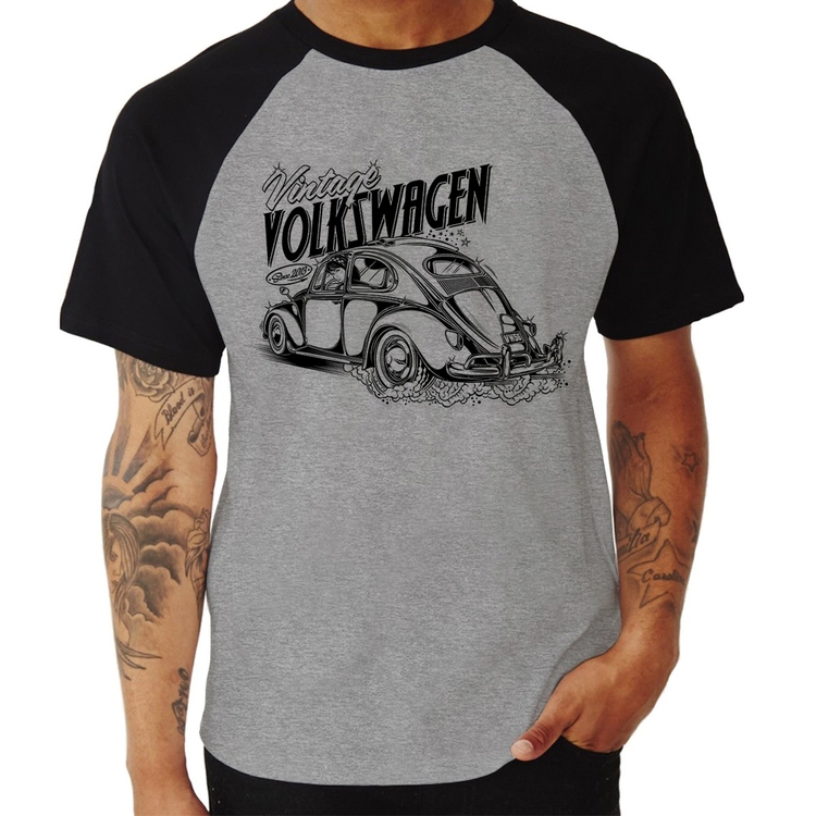 Camiseta Raglan Fusca - Cinza/Preto