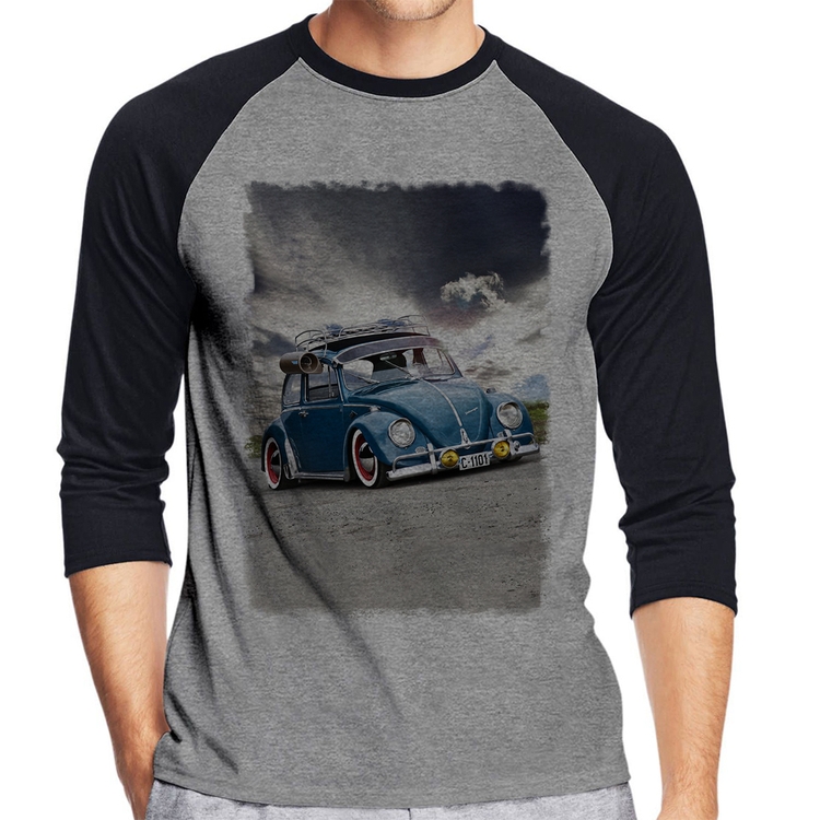 Camiseta Raglan Fusca Retrô Manga 3/4 - Cinza/Preto