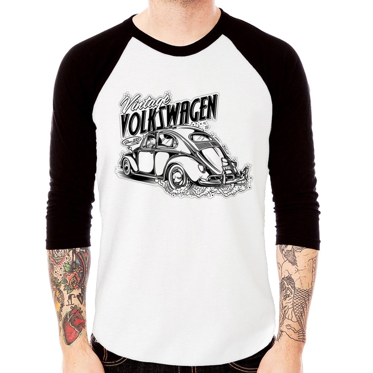 Camiseta Raglan Fusca Manga 3/4