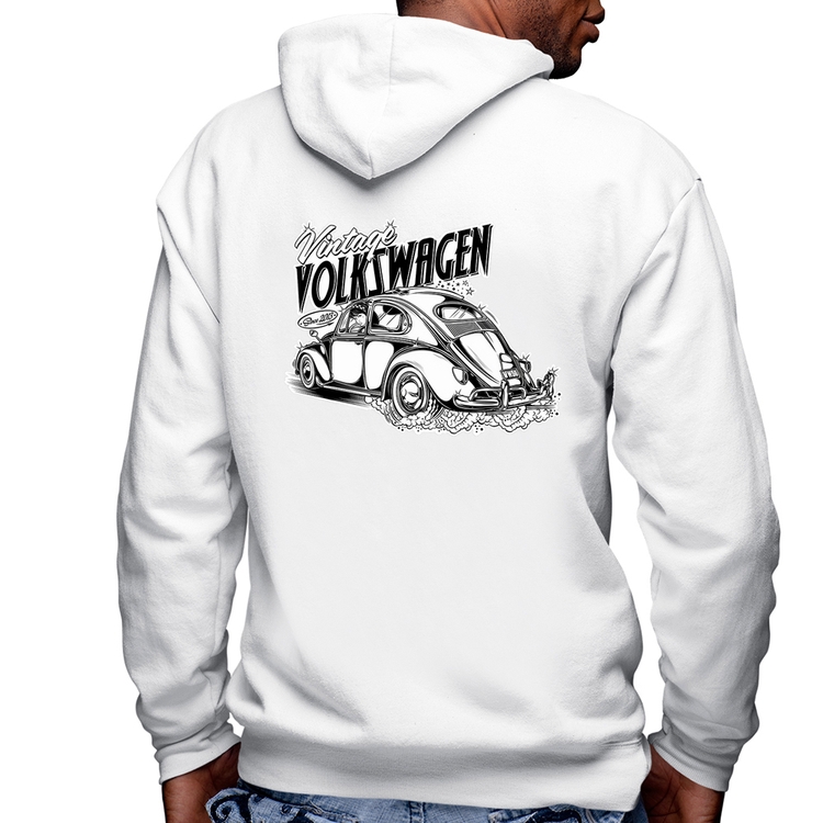 Blusa Moletom Fusca Masculina com Capuz e Zíper - Branca