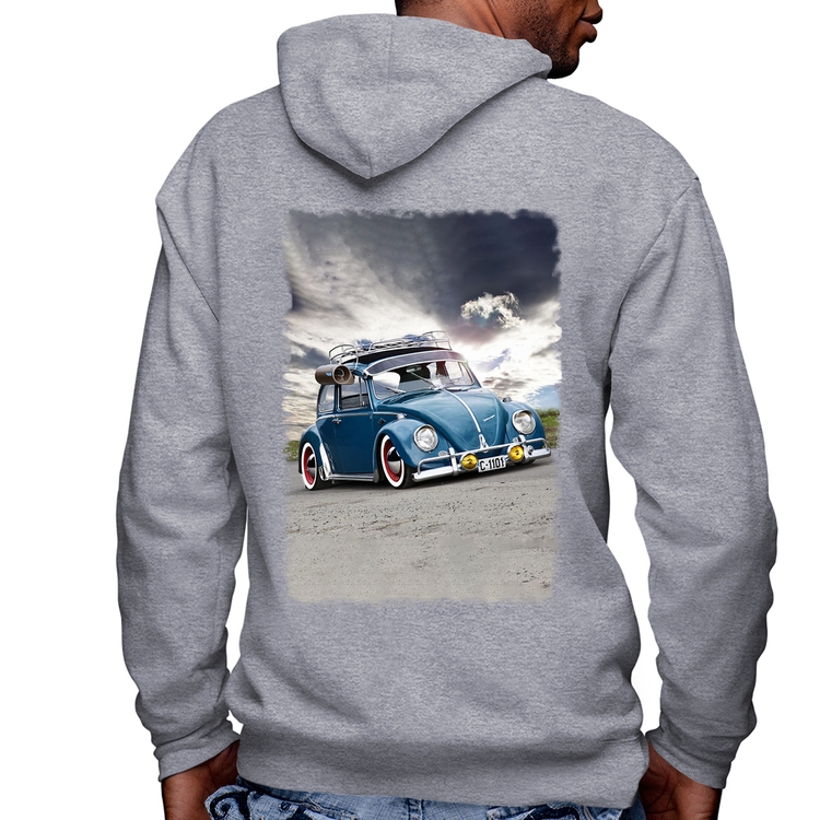 Blusa Moletom Fusca Retrô Masculina com Capuz e Zíper - Mescla