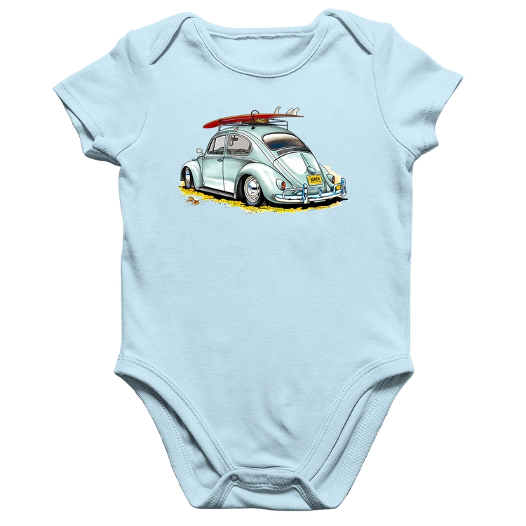 Body Bebê Algodão Fusca Vintage - Azul Bebê